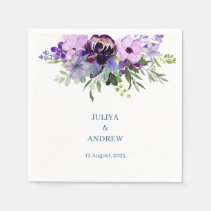 Purple and green floral wedding  napkin