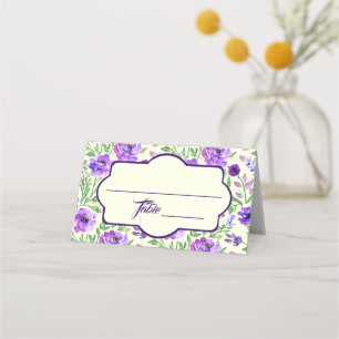 Purple and Green Floral Wedding Place Card
