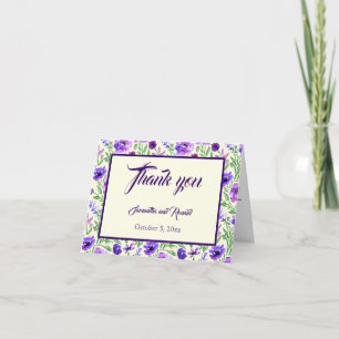 Purple and Green Floral Wedding Thank You Card