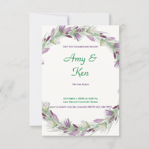 Purple and Green Flower Wreath Wedding Invitation