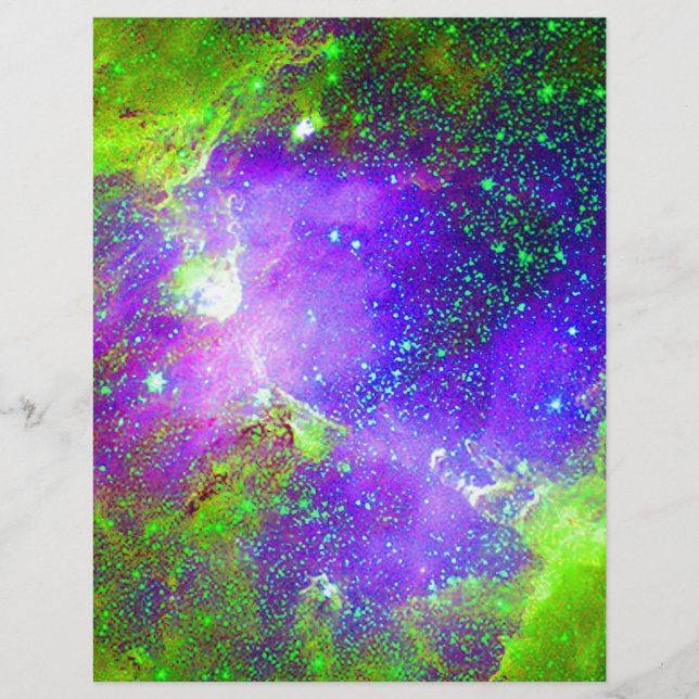 purple and green Galaxy Nebula space image. (Front)