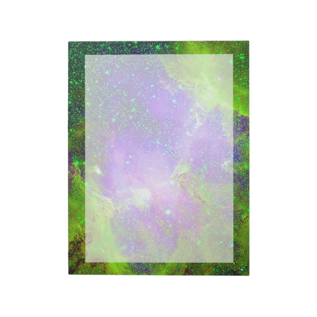 purple and green Galaxy Nebula space image. Notepad (Rotated)