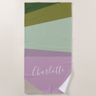Purple and Green Geometric Art Personalised Beach Towel