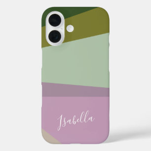 Purple and Green Geometric Art Personalised iPhone 16 Case