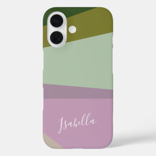 Purple and Green Geometric Art Personalized   iPhone 16 Case