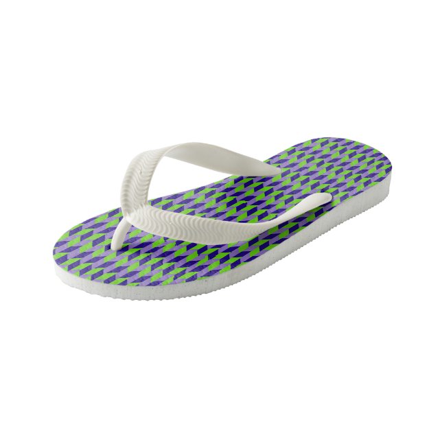 Purple and green geometric pattern kid's thongs (Angled)