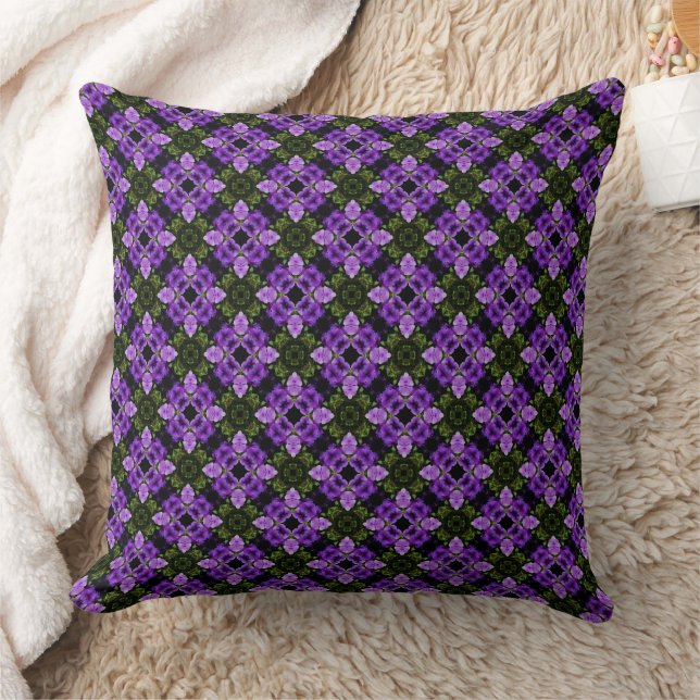 Purple And Green Geometric Repeating Pattern Cushion (Blanket)