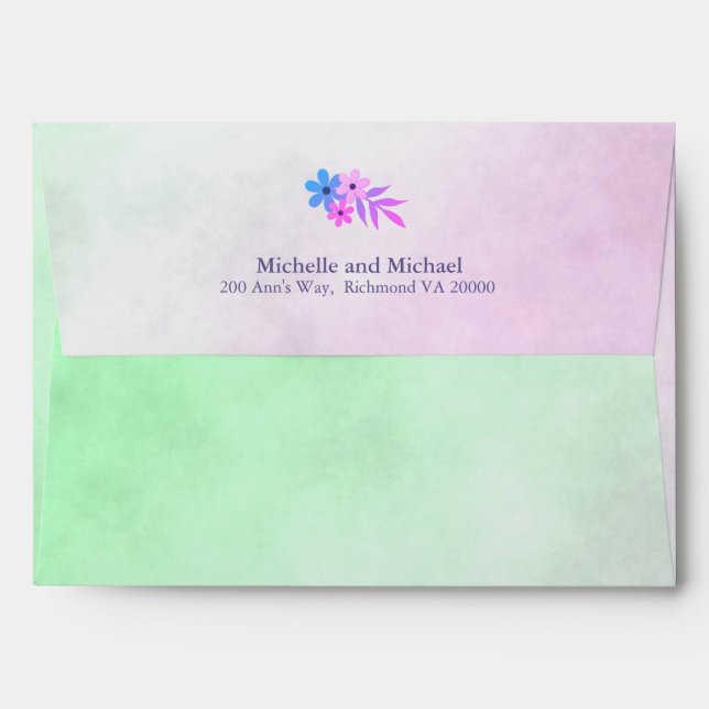 Purple and Green Gradient Parchment Floral Design Envelopes (Back (Top Flap))