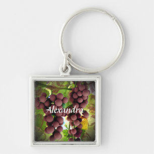 Purple and Green Grapes Vineyard Personalised Name Key Ring