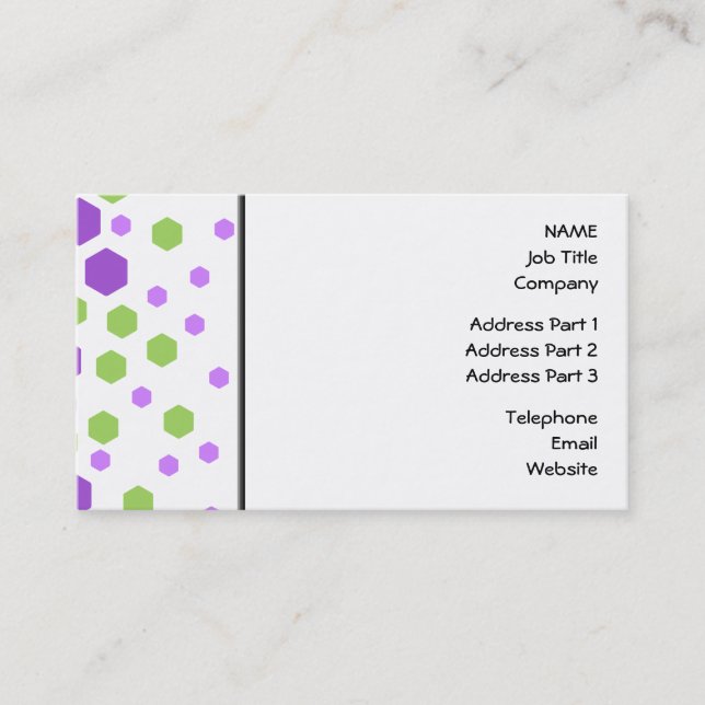 Purple and Green Hexagon Spots. Business Card (Front)