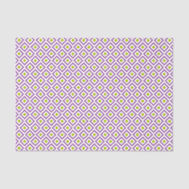 Purple and Green Ikat Diamonds Pattern Tissue Paper (Front)