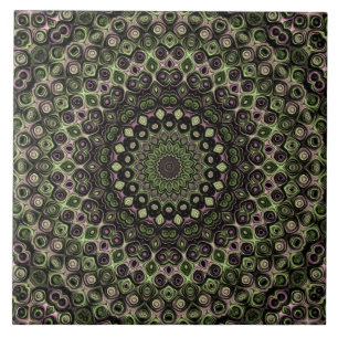 Purple and Green Jewel Tone Mandala Design Ceramic Tile