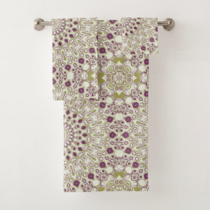 Purple and Green Kaleidoscopic Mandala Design Bath Towel Set
