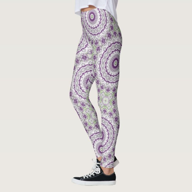 Purple and Green Mandala Pattern Design Leggings (Left)