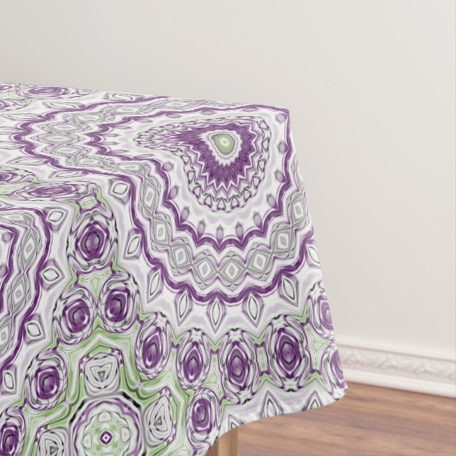 Purple and Green Mandala Pattern Design Tablecloth (In Situ)