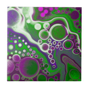 Purple and Green Marble Fluid Art Ceramic Tile