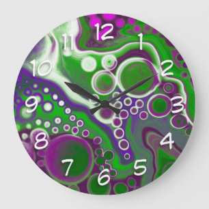 Purple and Green Marble Fluid Art Large Clock