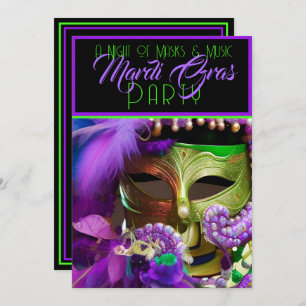 Purple And Green Mardi Gras Mask Invitation