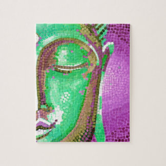 Purple and Green Mosaic Buddha Face Jigsaw Puzzle