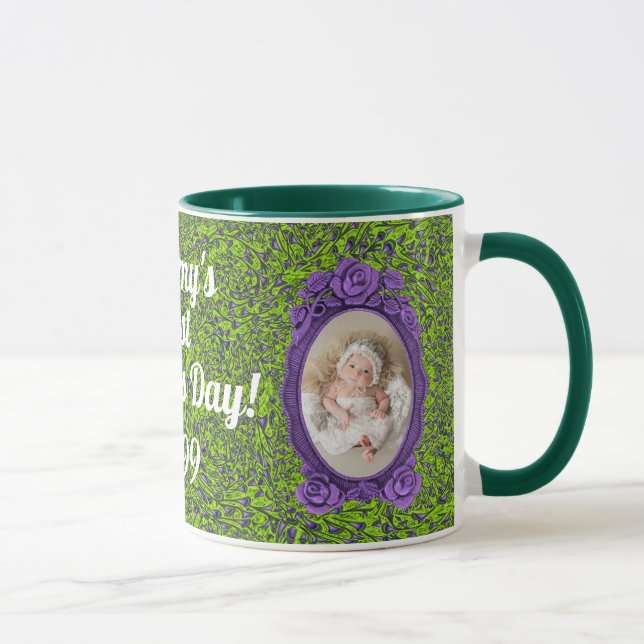 Purple and Green Mummy's 1st Mother's Day Photo Mug (Right)