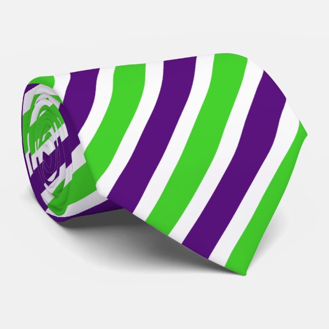[Purple and Green] Narrow Stripes Tie (Rolled)