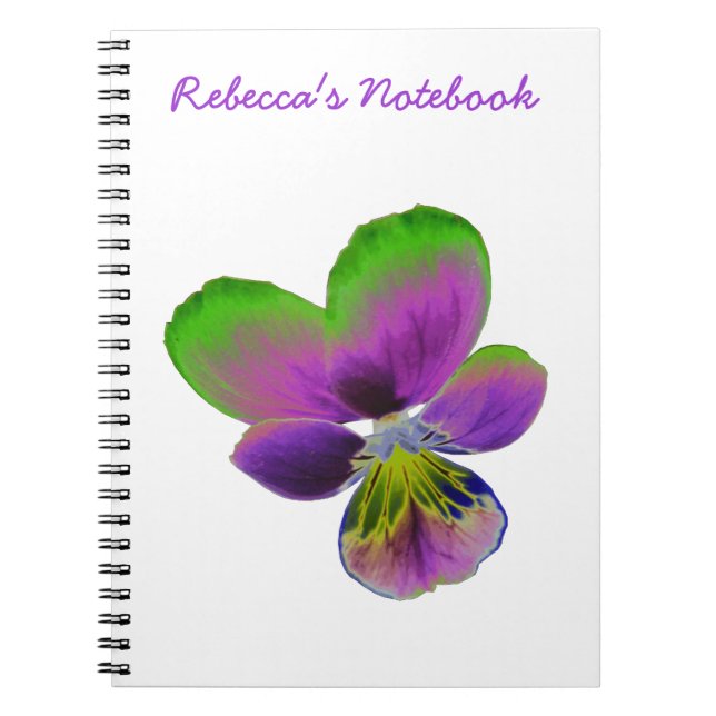 Purple and Green Pansy Customisable Notebook (Front)