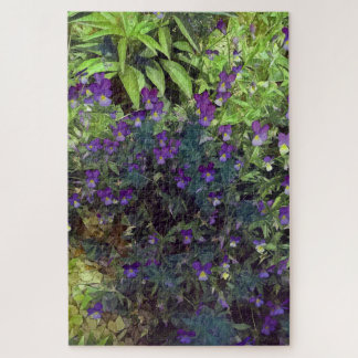 Purple and green pansy flowers and leaves jigsaw puzzle