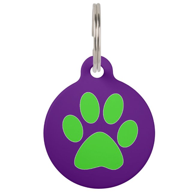 [Purple and Green] Paw Print Pet Tag (Front)