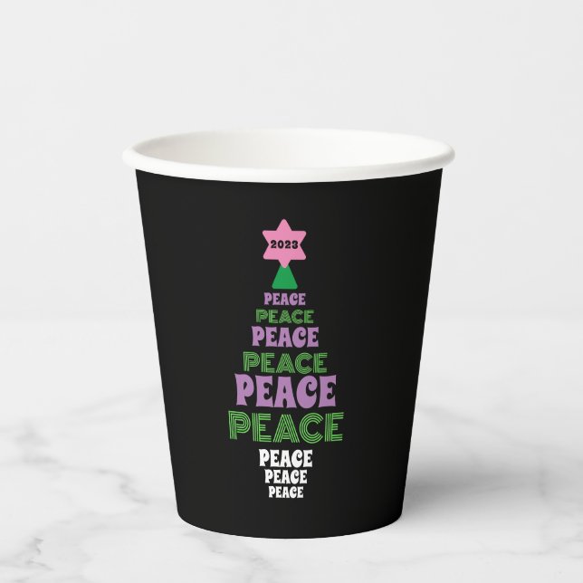  Purple and Green Peace Christmas Tree Add Year Paper Cups (Front)