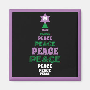 Purple and Green Peace Christmas Tree Initial Magnet