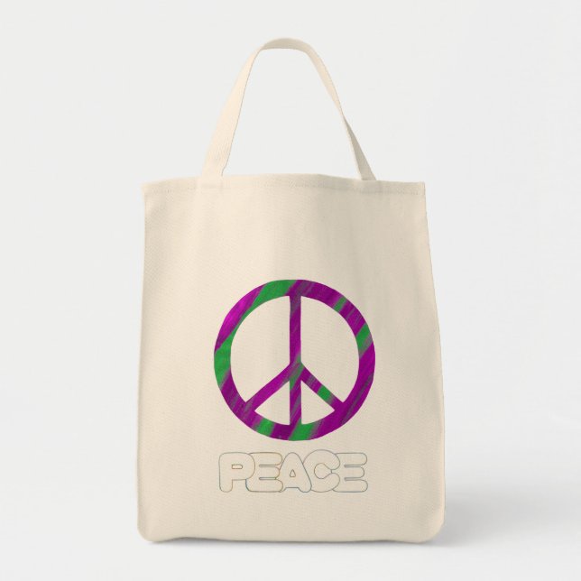 Purple and Green Peace Sign, Tote Bags (Front)