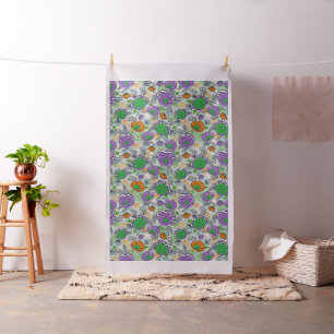 Purple And Green Peonies Floral Illustration Fabric