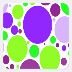 Purple And Green Polka Dots Square Sticker