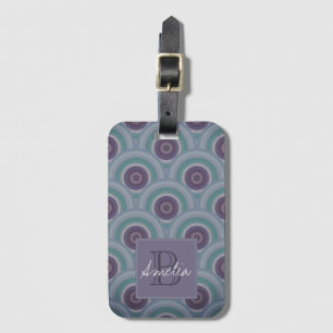 Purple and Green Retro Circles Pattern Monogram Luggage Tag