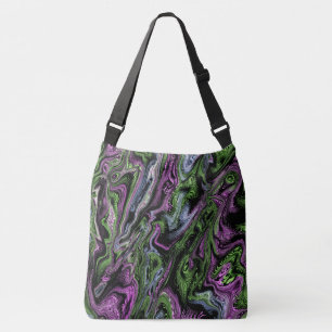 Purple and Green Silk Thread Effect Liquid Art Crossbody Bag