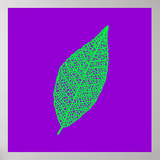 Purple and Green Skeleton Leaf line art Poster