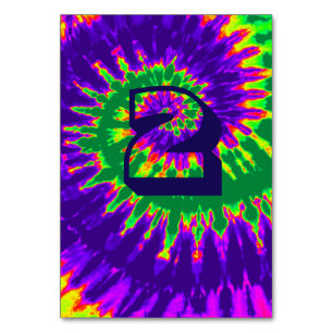 Purple and Green Spiral Tie Dye Wedding Table Two Number