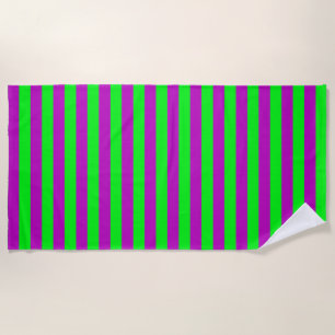 Purple and Green Stripes Design Beach Towel