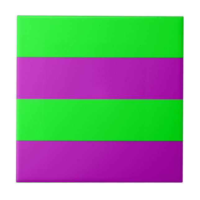 Purple and Green Stripes Design Ceramic Tile (Front)