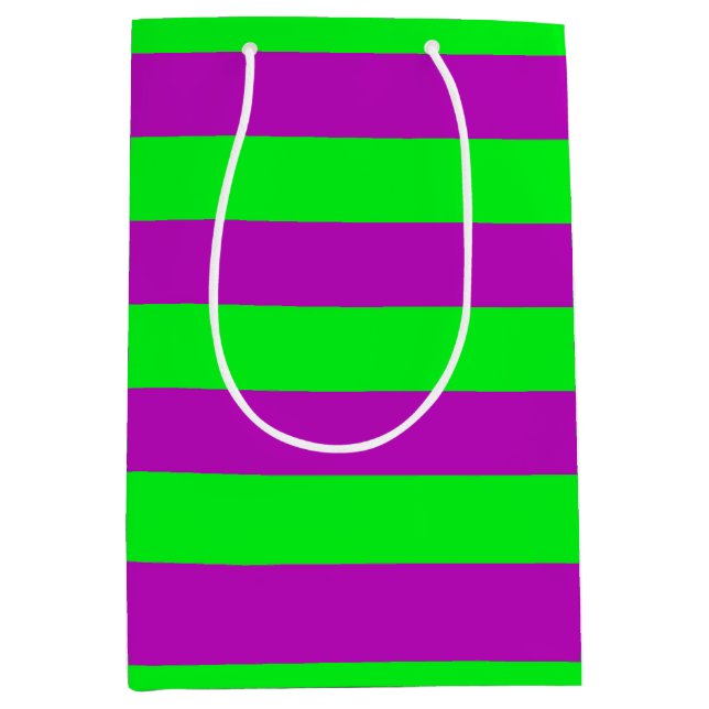 Purple and Green Stripes Design Medium Gift Bag (Front)