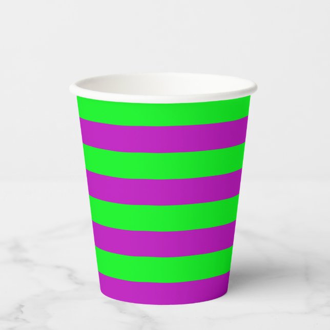 Purple and Green Stripes Design Paper Cups (Front)