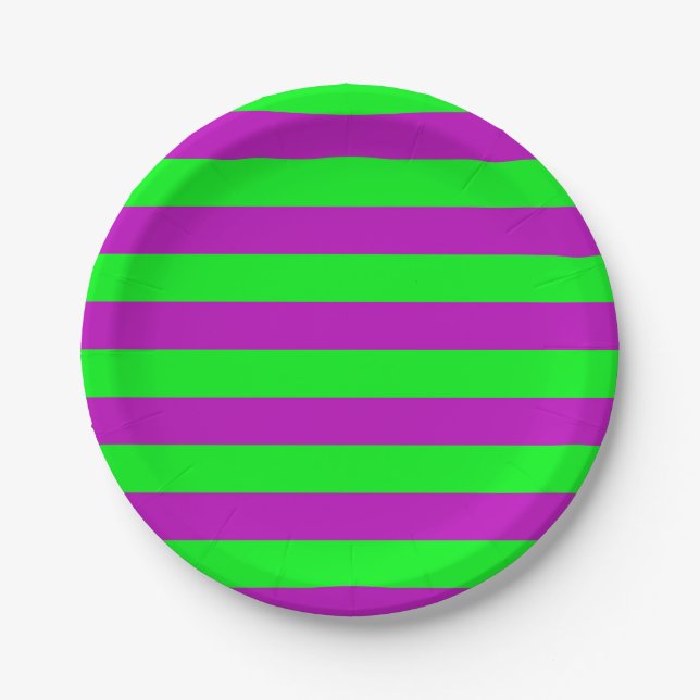 Purple and Green Stripes Design Paper Plate (Front)