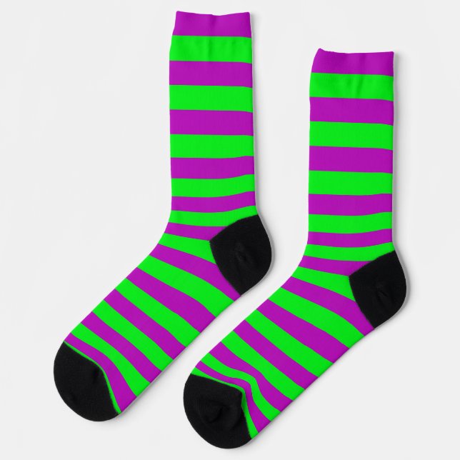 Purple and Green Stripes Design Socks (Left)