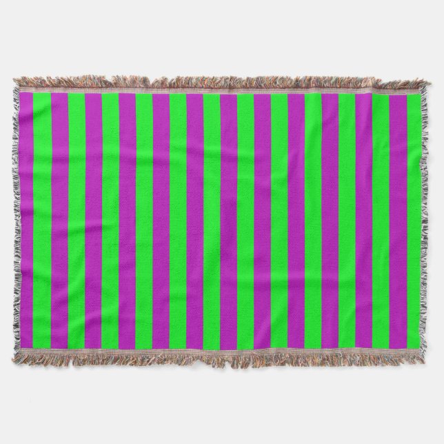 Purple and Green Stripes Design Throw Blanket (Front)