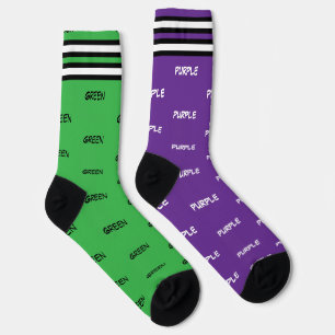 Purple and Green Stripes Typography   Socks