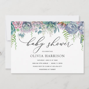 Purple and Green Succulent Baby Shower Invitation