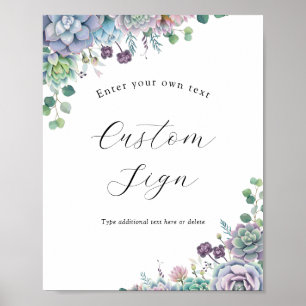 Purple and Green Succulent Custom Text Sign