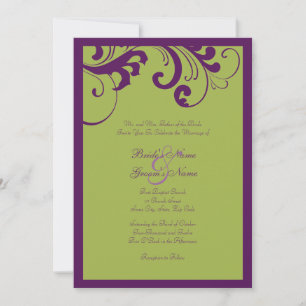 Purple and Green Swirls Frame Wedding Invitation