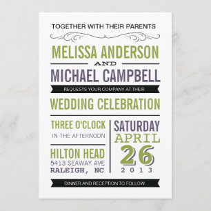 Purple and Green Typography Wedding Invitation