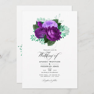 Purple and Green Watercolor Floral Wedding Invitation